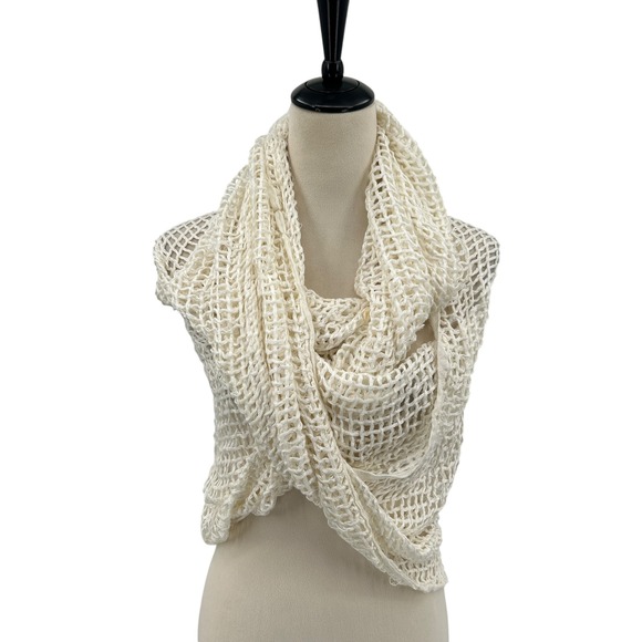 Accessories - Coastal Boho Gauze Mesh Scarf Fishnet‎ Open Knit White Beach Cover Artsy Layer